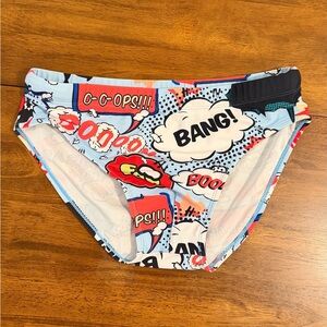 Mens Comic Print Swim Briefs